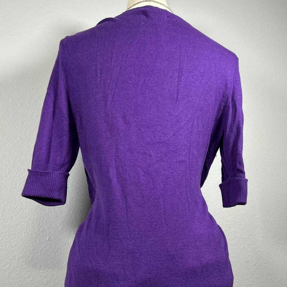Y2K NY&CO Purple Cardigan Cuffed Half Sleeve Floral Embroidered Womens M - Picture 3 of 6